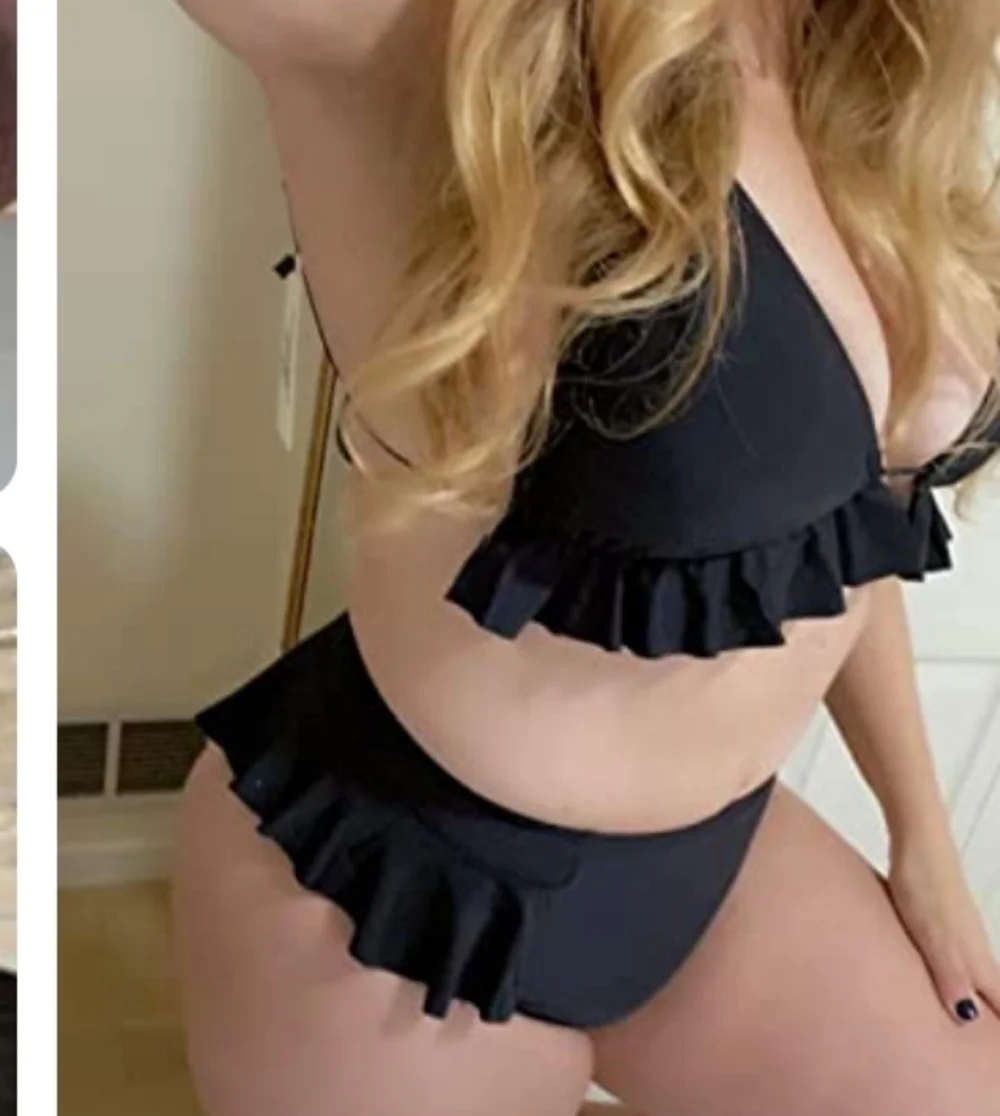 SPORLIKE Ruffle V Neck High Waisted Bikini in Black Size XL